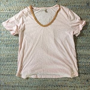 Pink J Crew Tee with Beaded Neckline